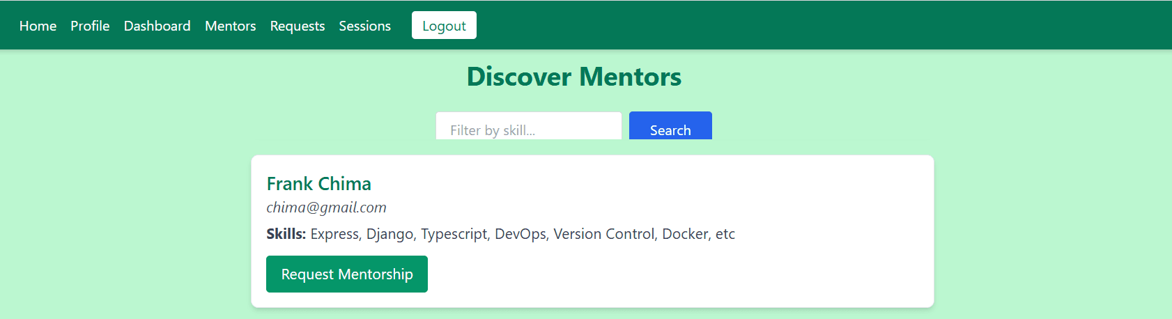 Mentorship Matching Platform homepage